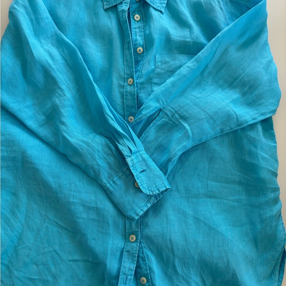 Maeve Turquoise Linen Blouse
